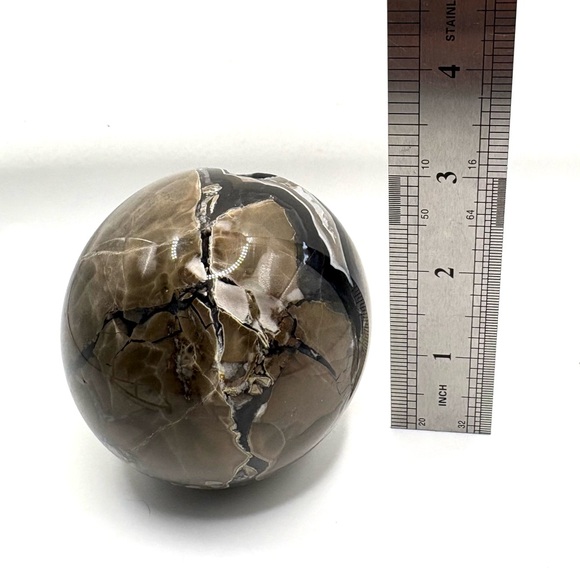 Set of 3 Crystal Spheres- Volcano Agate, Septarian & Orca Agate- with stand - Picture 6 of 10